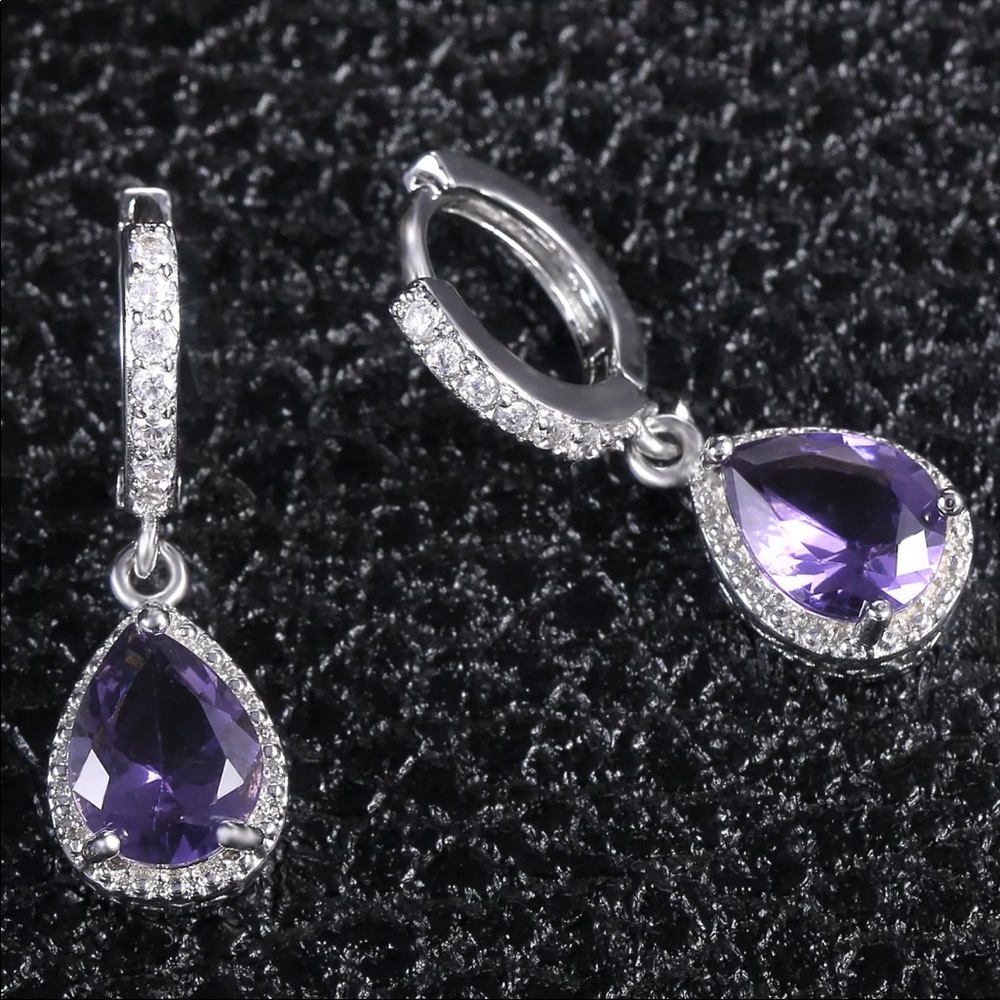 💕New 925 Silver Royal Amethyst Dangle Earrings - Picture 6 of 6